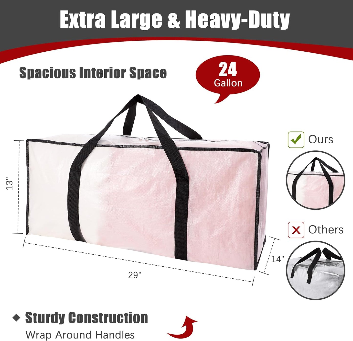 Extra Large Moving Bags with Zippers & Carrying Handles, Heavy-Duty Storage Tote for Space Saving Moving Storage, Fold Flat, Alternative to Box and Bin - 8 Pack, Semi-Transparent