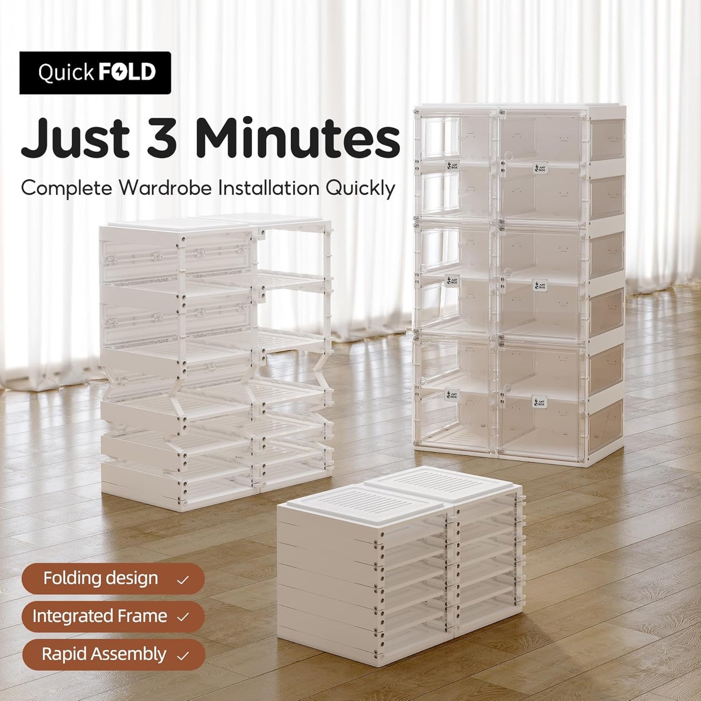 ANTBOX Foldable Shoe Rack,Shoe Organizers for Closet Plastic Shoe Storage Box Space Saving For Entryway, Large Sturdy Stackable Sneaker Cabinet Bins With Magnetic Clear Door 4 Tiers 8 Pairs