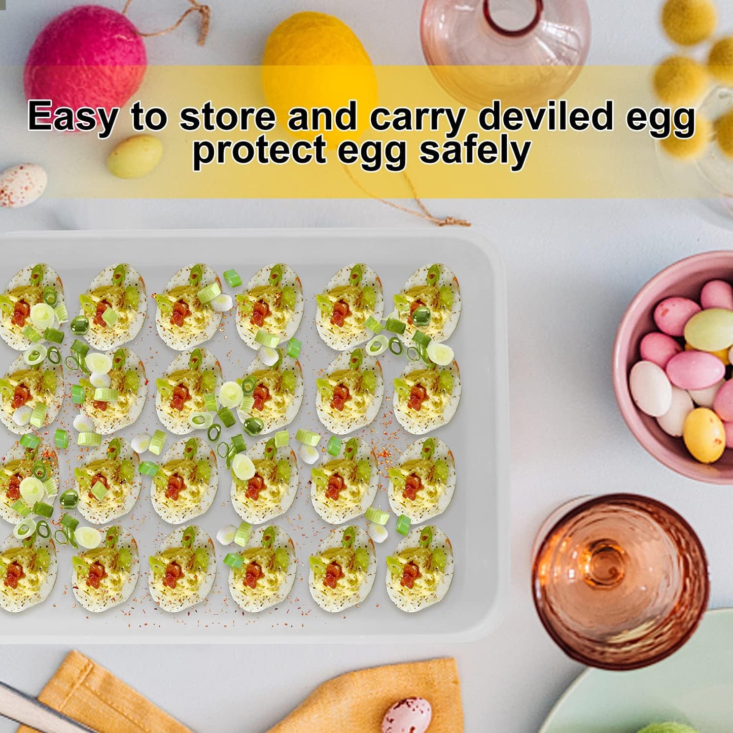 Egg Holder for Refrigerator, Deviled Egg Containers Large Plastic Egg Tray Carrier for Fridge Kitchen Egg Storage Compact Stackable Durable Clear with Lid Fits 48 Eggs 2 Pack