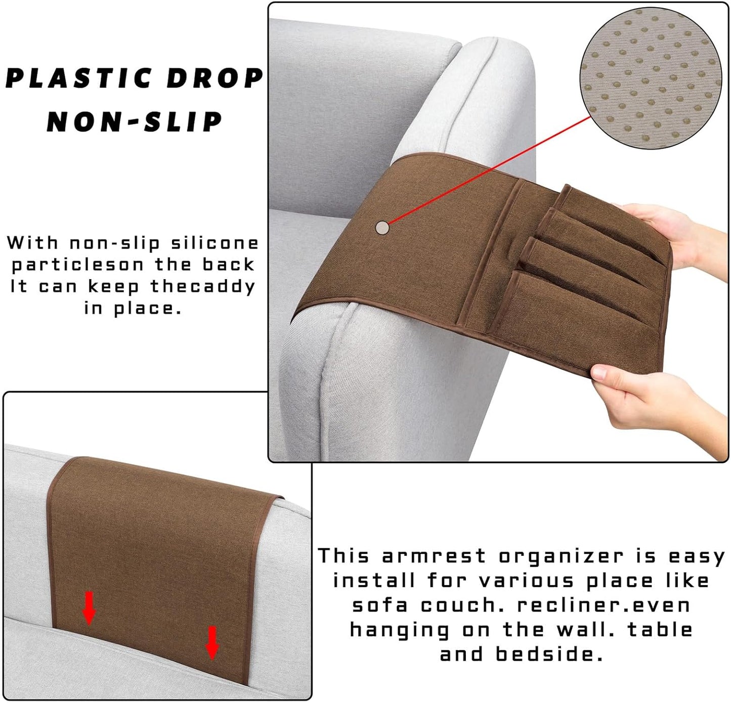NB Sofa Armrest Organize remote holder bedside caddy organizer with 5 pockets，non-slip couch remote control holder couch armchair caddy accessories (Flaxen, 35"x12.4")