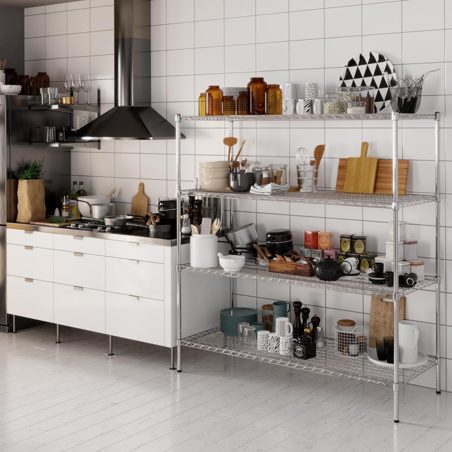 24" Deep x 60" Wide x 64" Height Wire Shelving Kit | 4-Tier | NSF Commercial Storage Rack Unit