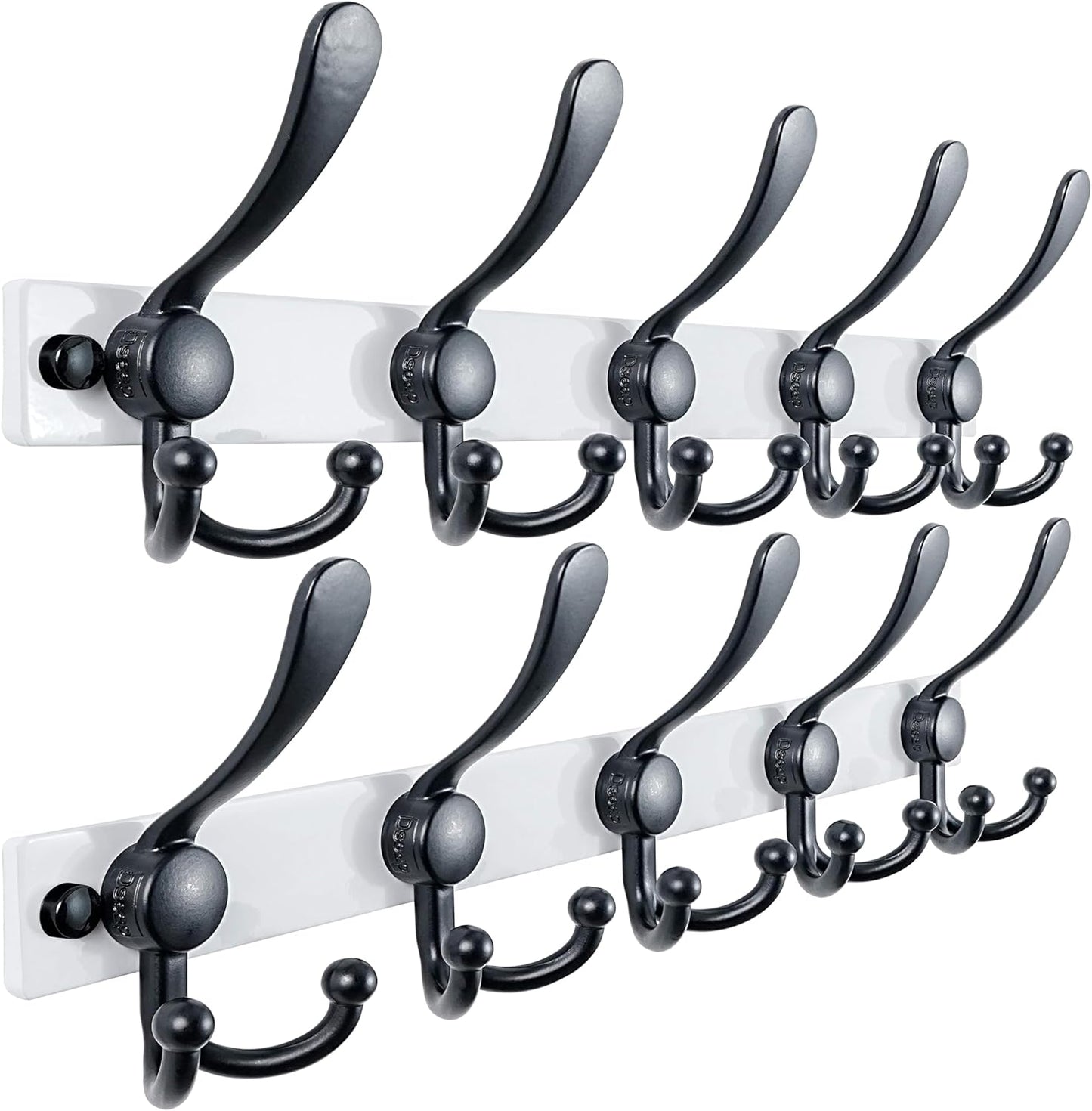 Dseap Coat Rack Wall Mount 2.0 Pro: Heavy Duty 300% Thicker, 16" Stud Mount, Stainless Steel Wall Coat Hooks Hanger for Clothes Jackets Hats Entryway Closet, MaxStrong Series, White & Black, Pack of 2