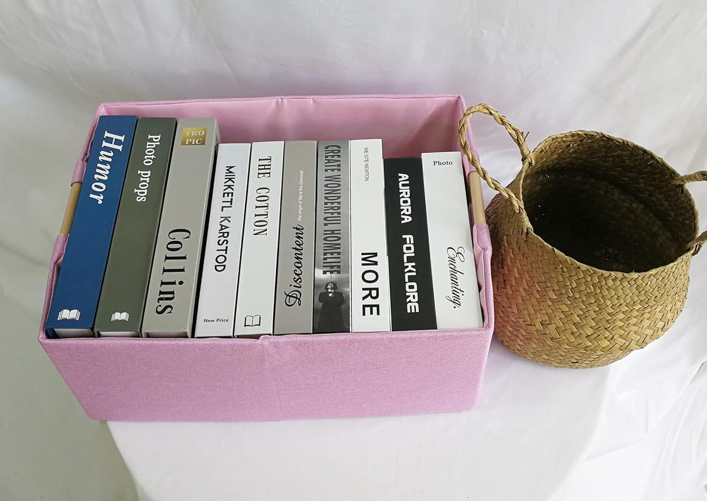 Storage Bin for Shelves Rectangle Closet Baskets Foldable Box with Handles Pink Shelf Baskets Toy Boxes for Home Office Car Dormroom