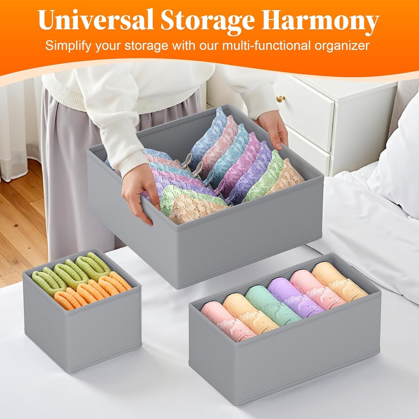 Drawer Organizer Clothes, 16 Pack Drawer Organizers and Underwear Organizer for Nursery, Dividers Clothes Organizer, Closet Organization and Foldable Storage Bins for Socks, Bra, Tie, Grey