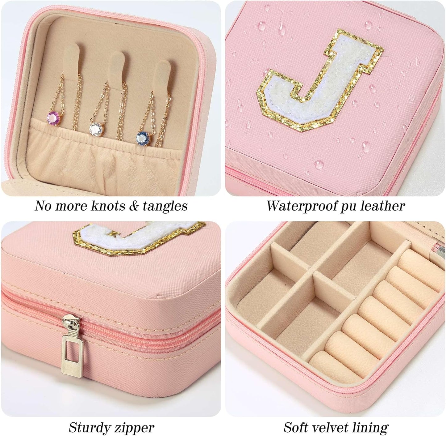 Parima Christmas Stocking Stuffers Preppy Travel Jewelry Box - Christmas Gifts for Grandkids Letter Jewelry Organizer Box for Girls, Travel Gifts for Teen Girls Trendy Stuff - Letter C, Pink