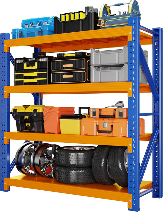 5000LBS Heavy Duty Garage Shelving 59" W Garage Storage Shelves 4-Tier Metal Adjustable Shelf Unit Storage Rack for Basement Supermarket Warehouse 59" W x 24" D x 78" H Blue-Orange