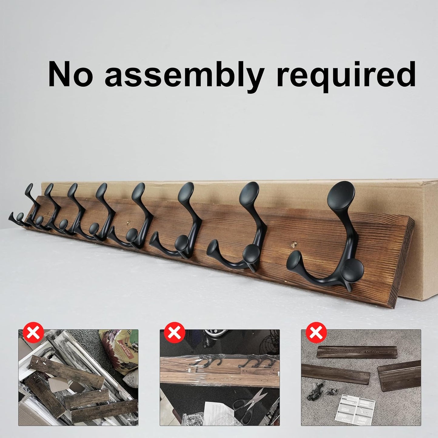 SKOLOO 43-Inch Wood Coat Rack Wall Mount with 8 Triple Hooks - Ideal for Family Entrances, Classrooms, and Pet Supplies Storage - Perfect Coat Hooks for Wall,Charred Golden Brown