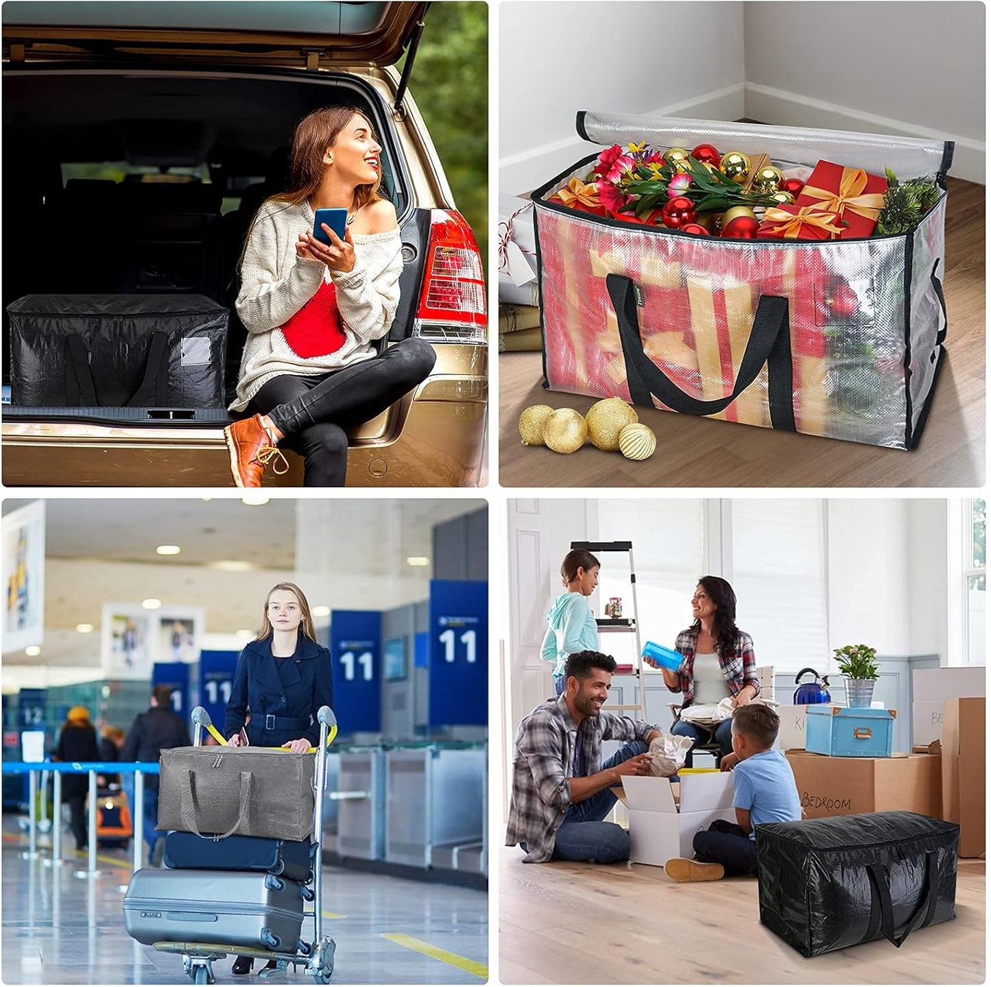 BALEINE 4-Pack Oversized Moving Bags with Reinforced Handles, Heavy-Duty Storage Tote for Clothes, Moving Supplies (Black, 4-Pack)