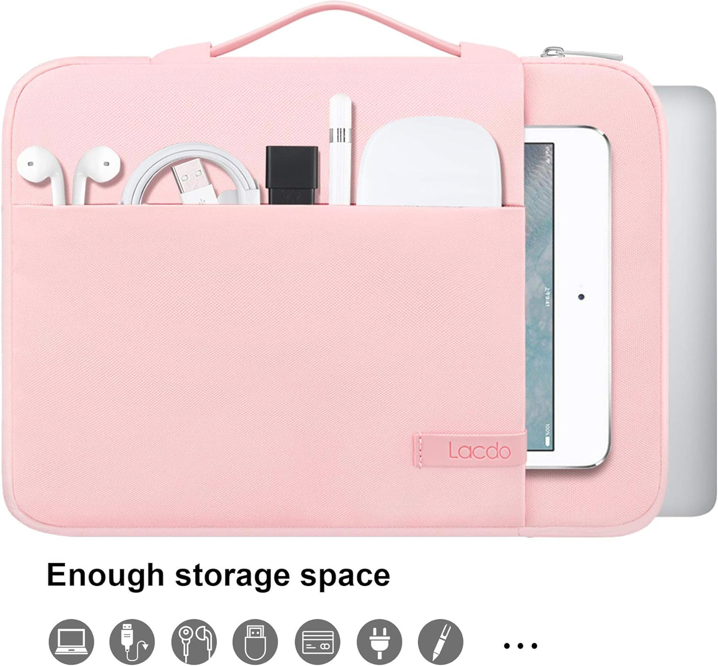 Lacdo 360° Protective Chromebook Case 11 Inch Laptop Sleeve for 11 Inch Acer HP Lenovo Dell Samsung ASUS Chromebook Spin 311, 13 Inch Microsoft Surface Pro 11th Copilot+PC/10/9/8/X Computer Bag, Pink