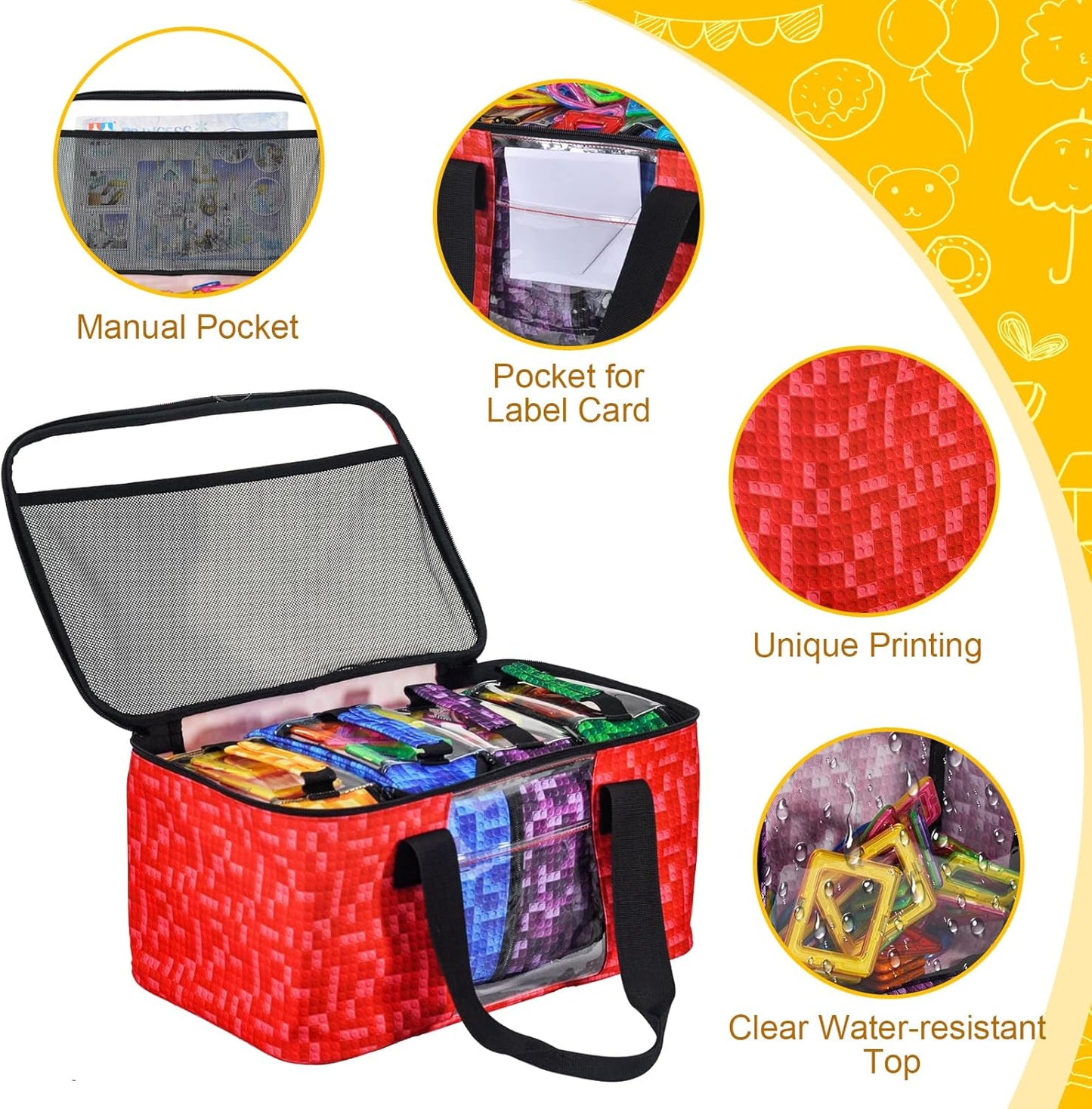 5-Pack Magnetic Tiles Storage Bags Set,Toy Organizer Case,Multifunction Portable Travel Magnetic Tile bag with Visible Top for Building Blocks,Toy Bricks,Puzzles,Board Game