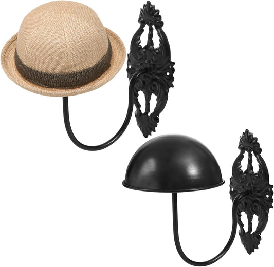 MyGift Set of 2 Wall-Mounted Black Metal Hat & Wig Display Racks