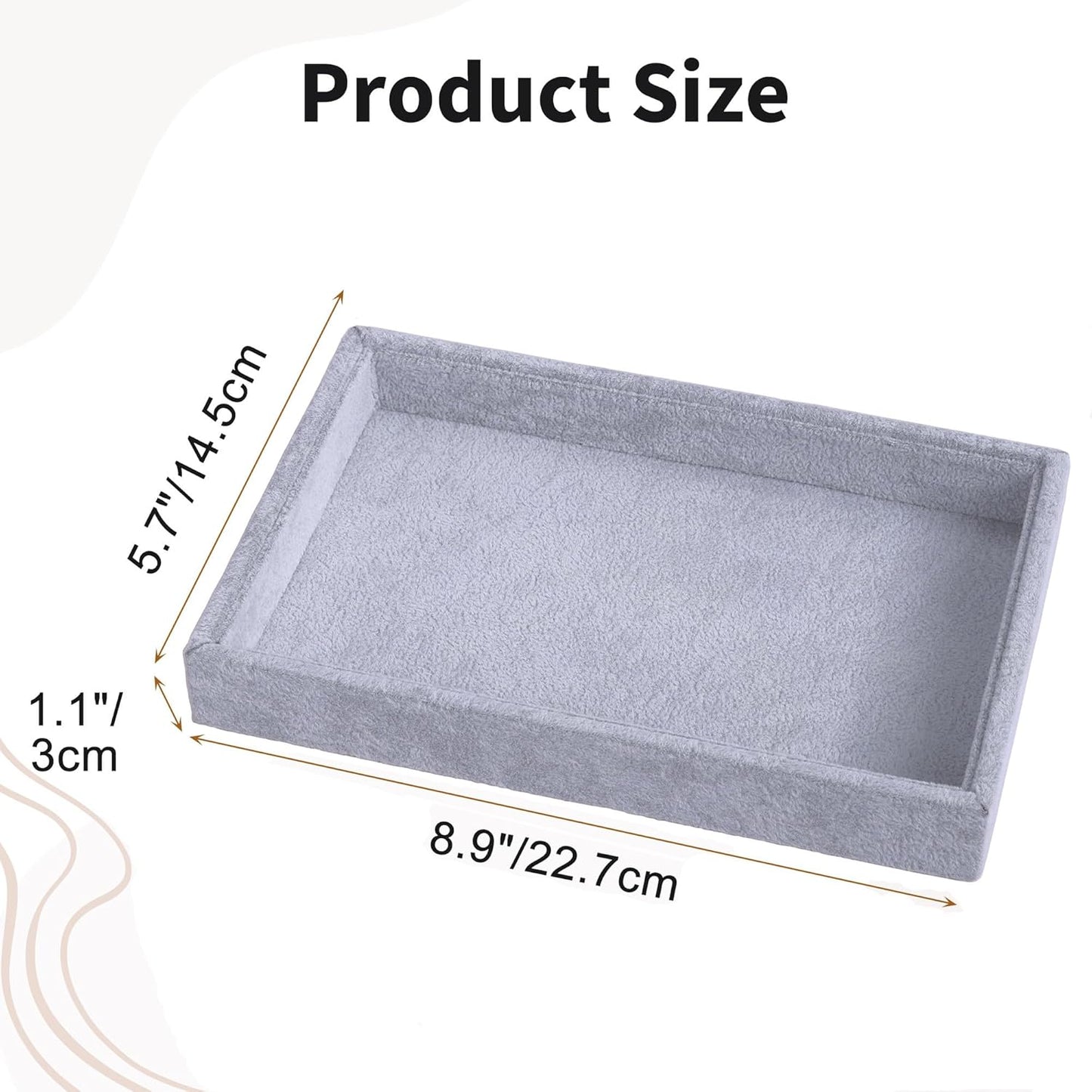 Mornajina 9" x 5.7" Velvet Jewelry Tray Jewelry Display Tray, Stackable Empty Plate Trays for Earrings Necklaces Bracelet Rings Display Showcase - Grey