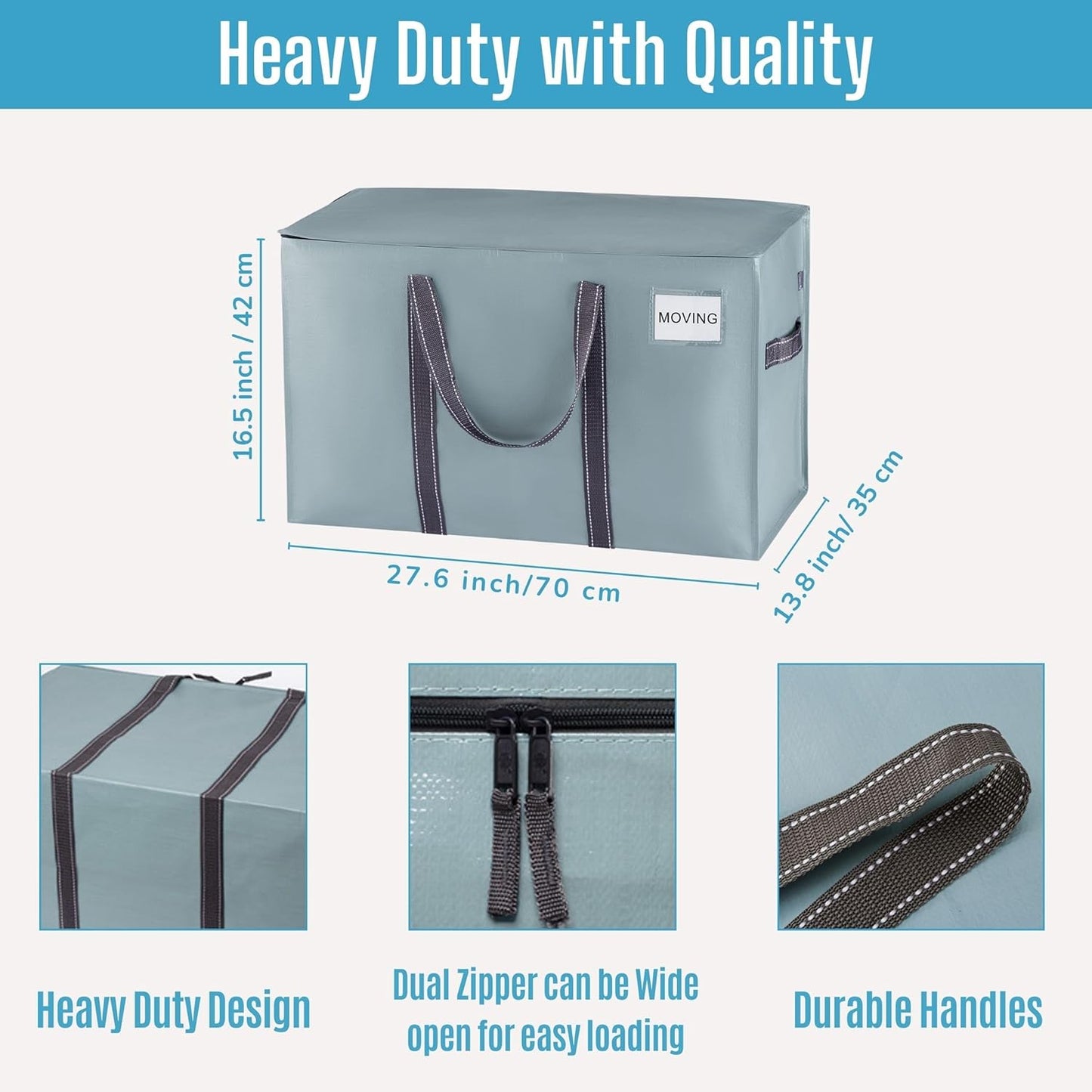 VENO 6 Pack Moving Bags and Large Christmas Storage Bins with lids. Alternative to Moving Boxes, Packing Supplies for College. Extra Large Heavy Duty Totes for Packaging (Light Blue Matte, 6 Pack)