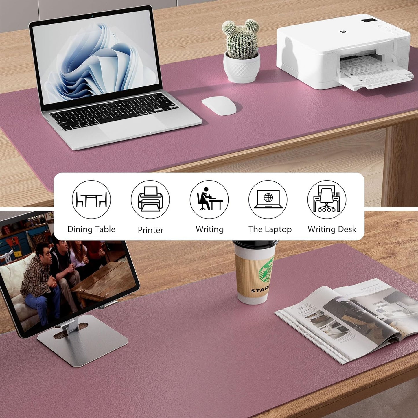Aothia Leather Desk Pad Protector, Mouse Pad, Office Desk Mat,Non-Slip PU Leather Desk Blotter, Laptop Desk Pad, Waterproof Desk Writing Pad for Office and Home (Dark Pink, 23.6" x 13.7")
