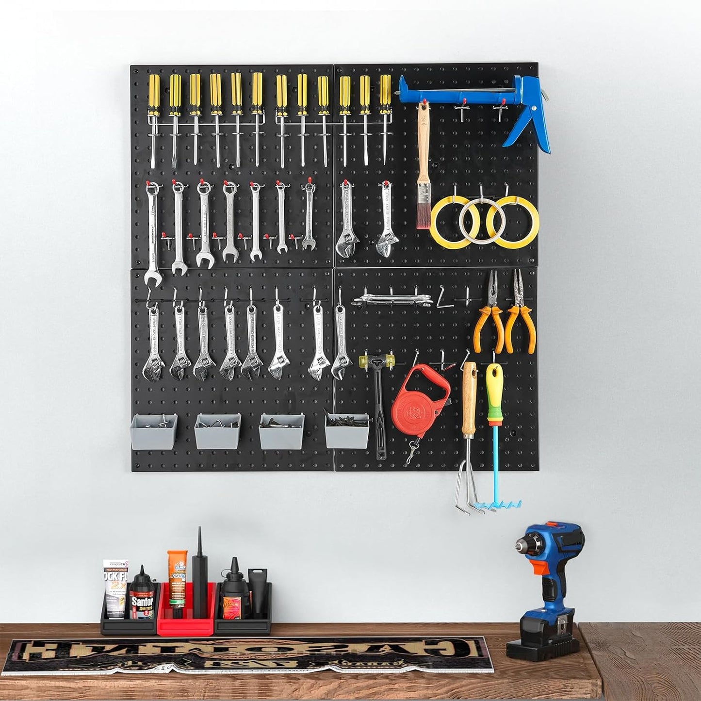Pegboard Smith 16x16 inch Pegboard Wall Organizer Panels for Tool Storage, Workbench Tool Organization Peg Board(2 PCS, Black)
