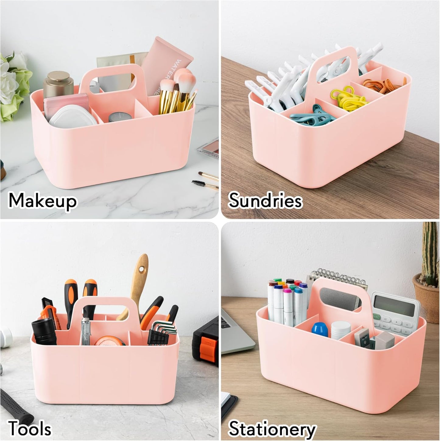 Tiawudi Multipurpose Caddy Organizer, Plastic Caddy with Handle, Stackable Desk Organizer for Stationery, Marker and Pencil, Office Supplies Organizer, Dorm Caddy