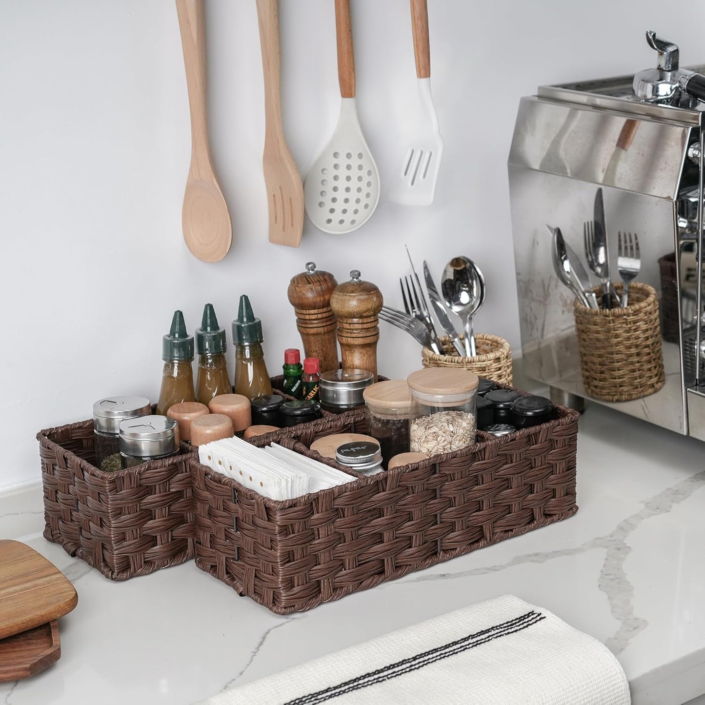 GRANNY SAYS Bathroom Baskets for Organizing, Wicker Baskets for Shelves, Toilet Storage Basket with Dividers, Small Basket for Organizing, Brown, 2-Pack