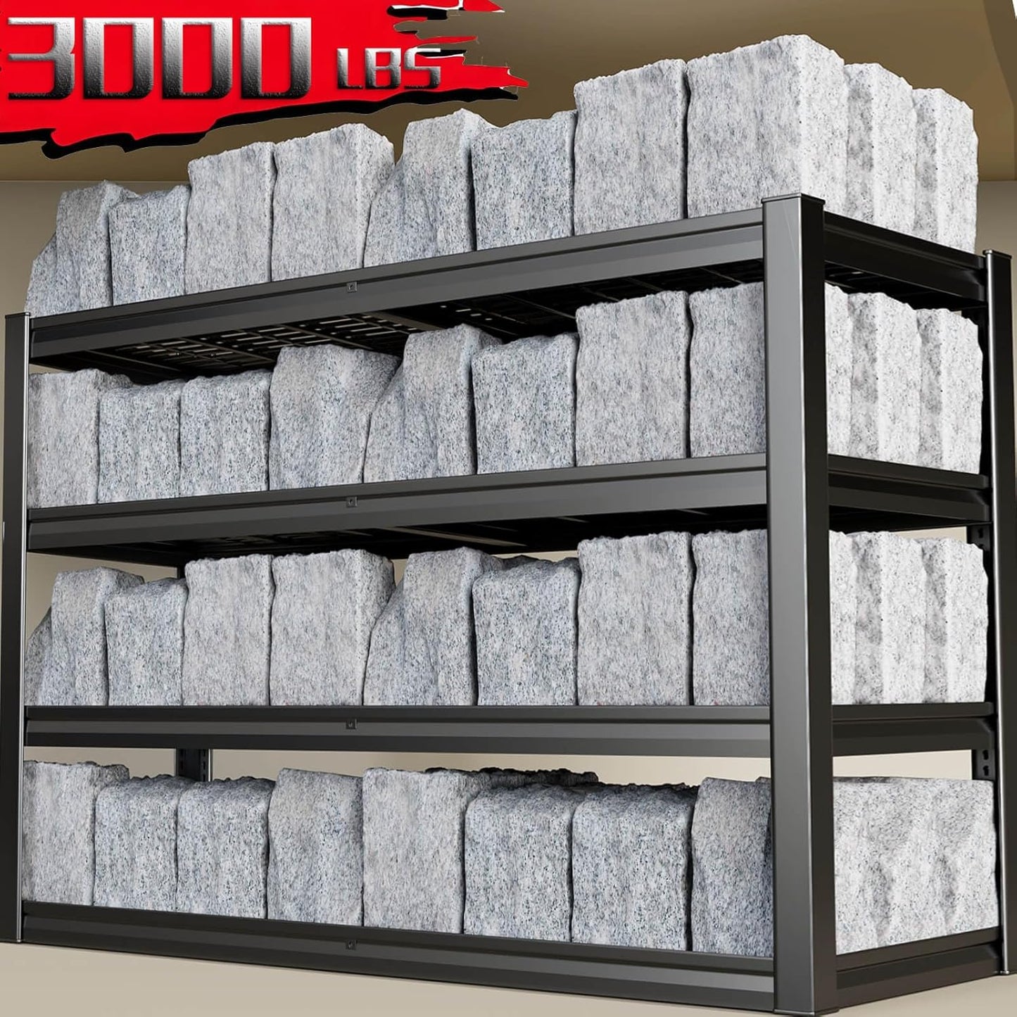 62" Wide Heavy Duty Garage Shelving Units, 27" D 4-Tier Deep Storage Shelves,Black Metal Garage Shelves,Steel Shelf,Large Storage Rack,Industrial Shelving for Shop, 62" W x 27" D x 62" H