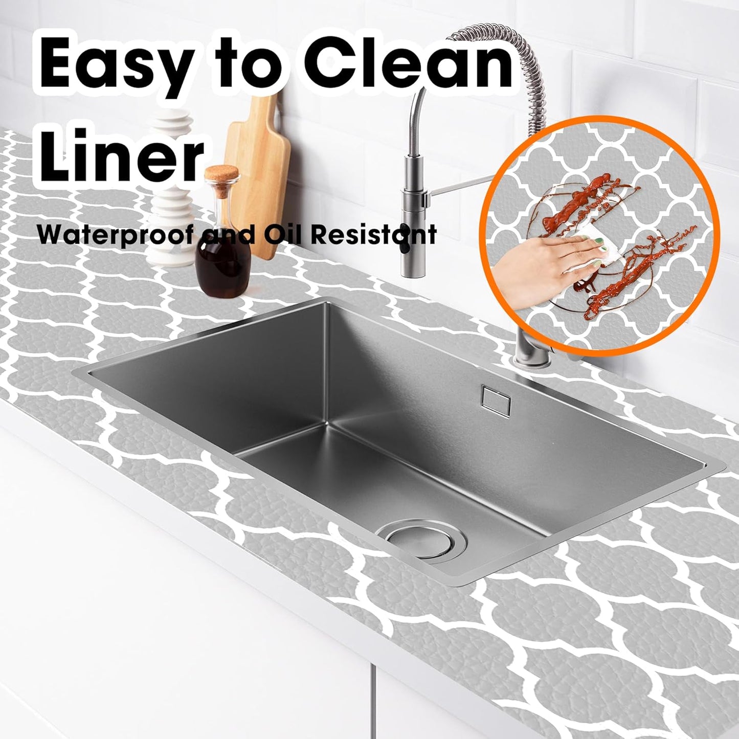 Drawer and Shelf Liner for Kitchen Cabinets Non-Adhesive, Non-Slip Cabinet Liner Shelf Paper Strong Grip Waterproof Easy to Clean for Kitchen Shelves Cupboard, Gray Lantern,12IN X 30FT