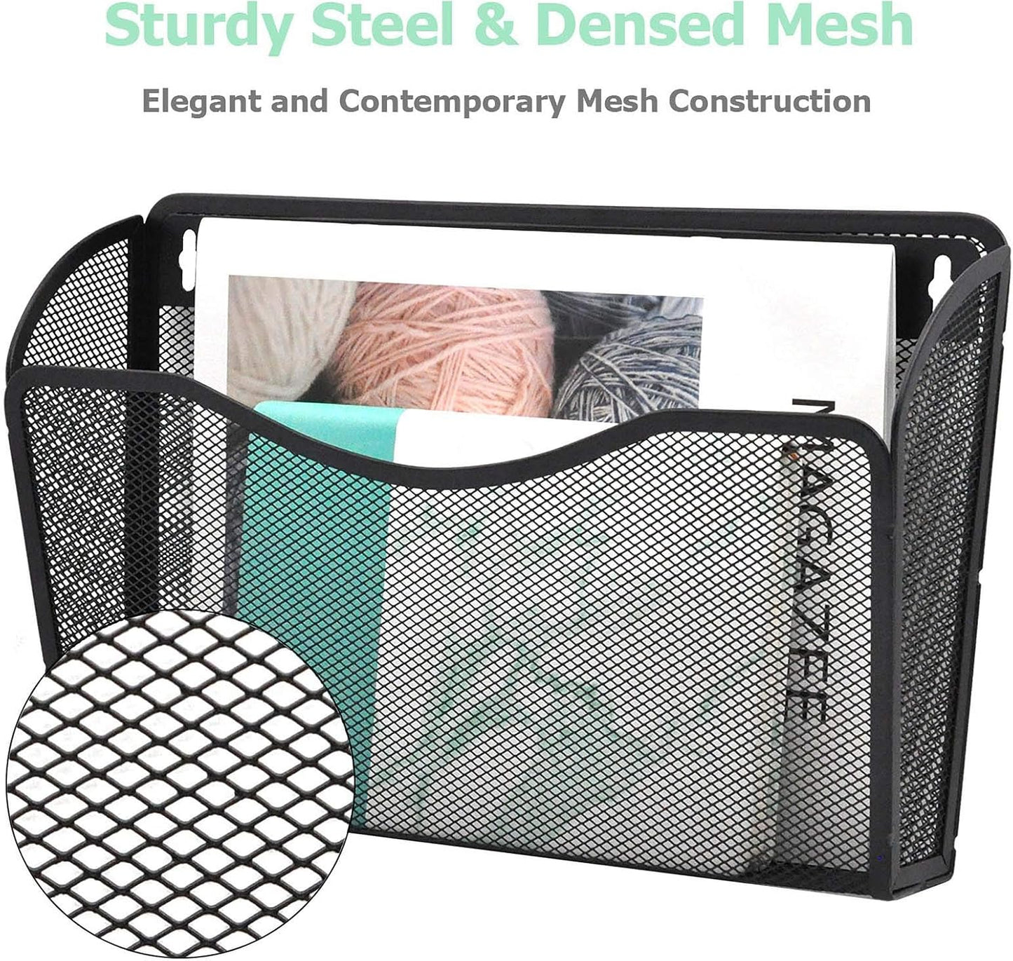 EASEPRES 3 Single Pocket Mesh Hanging File Organizer, Vertical Wall Mounted Magazine File Holder, Mount Basket Mail Paper Document Folder Organizing for Office, Home and School, Black