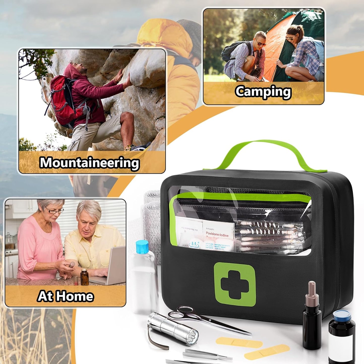 Waterproof Empty First Aid Bag with a Detachable Panel, Small Medical Bag with Molle System, Green (Bag Only)