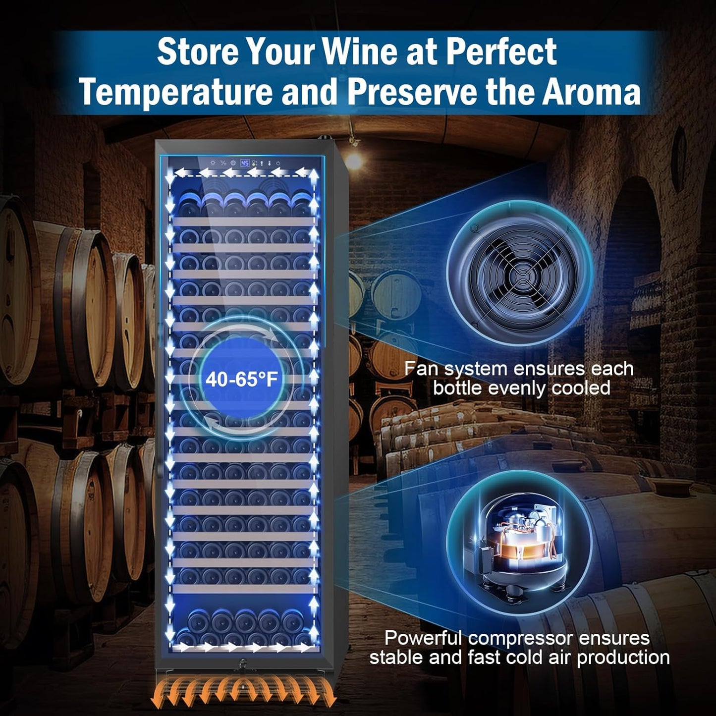 Wine Fridge 24 Inch, 190 Bottles Freestanding or Built-in Wine Cooler Refrigerator with Sliding Rail Shelves, Professional Wine Cellar Low Noise, Black
