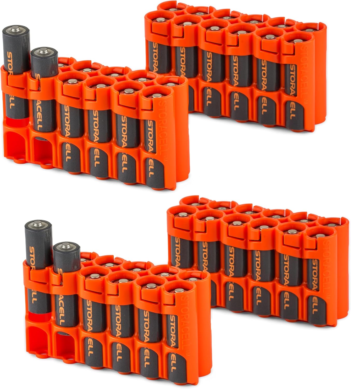Storacell AA-12 Battery Storage Caddy and Dispenser (Pack of 4), Orange, Holds 12 AA Batteries (Not Included), Durable & Compact Design, The Original Battery Caddy, Made in The USA