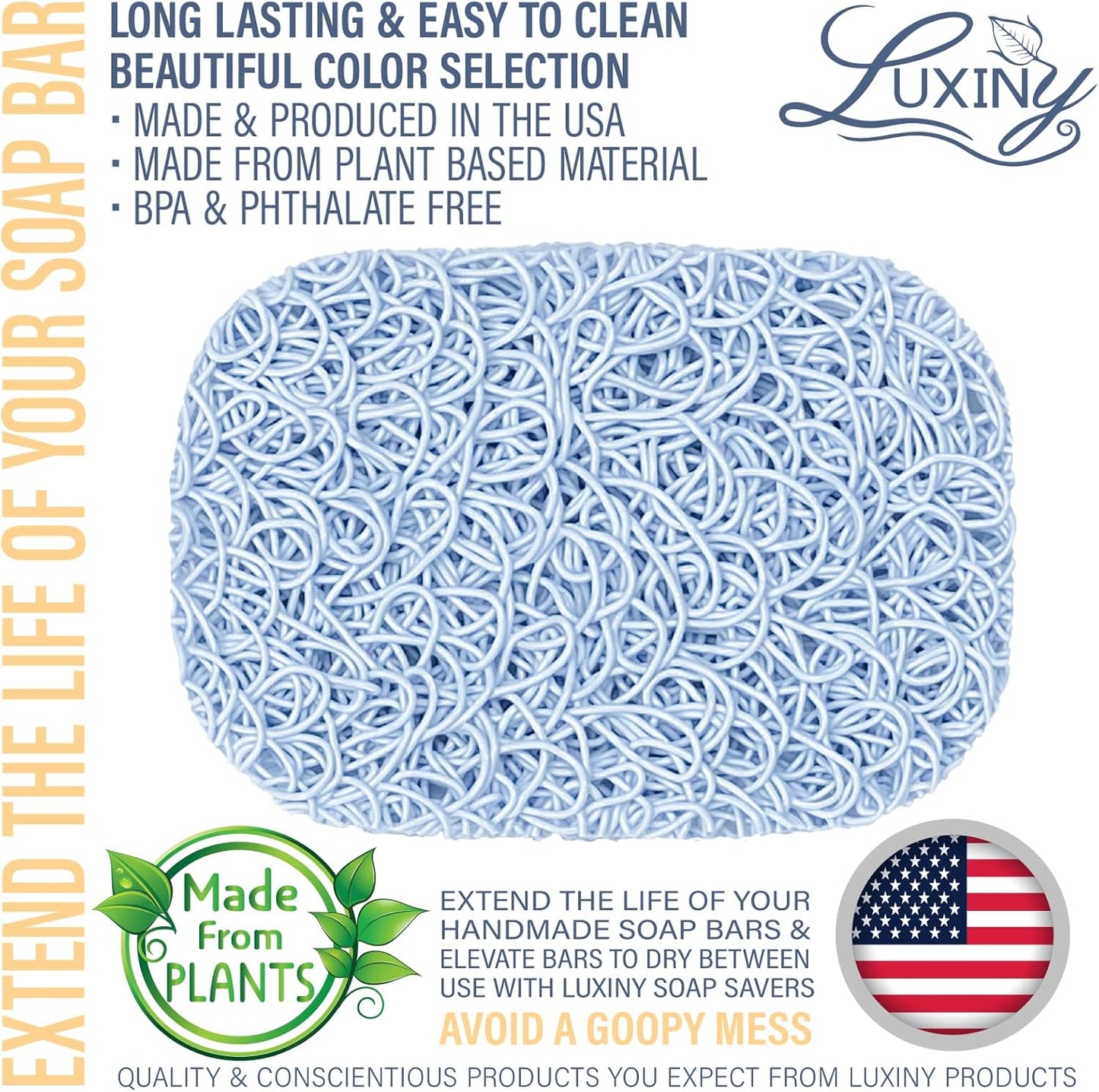 Soap Savers for Bar Soap & Shampoo Bar Holder, American Made by Luxiny, Lifts Soap in Soap Dishes & Shower Soap Holders – Bars & Soap Lasts Longer - Made from Plant Based Material (Sky Blue)