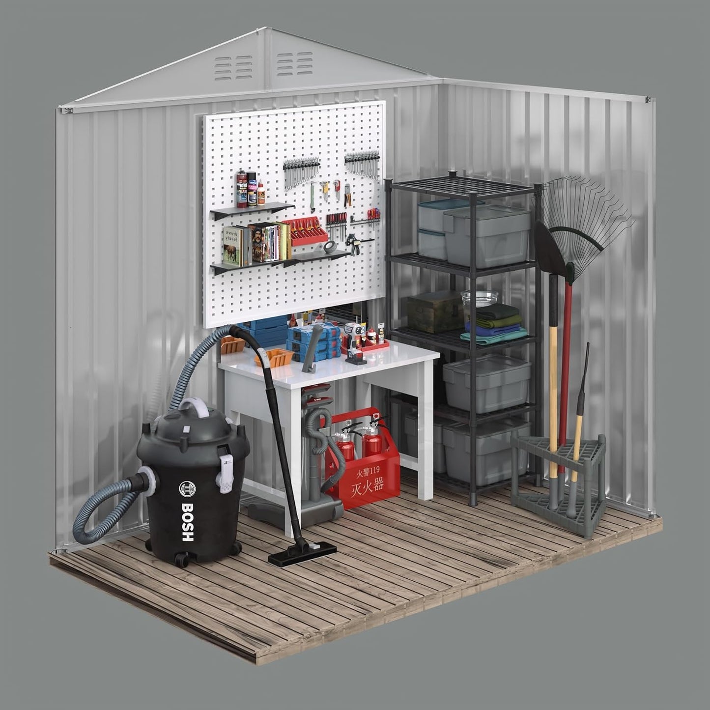 6FT x 4FT Outdoor Sheds Storage Anti-Corrosion Utility Tool House with Lockable Door & Shutter Vents Outdoor Waterproof Garden Tool Metal Storage Sheds（with Metal Foundation）