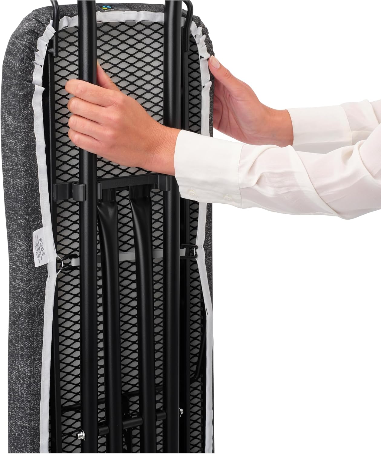 Brabantia Size A Compact Small Ironing Board (43x12 in) 7 Height Options, Adjustable Steam Iron Rest Holder (Denim Gray) Non-Slip Feet, Anti-Collapse Child Locks