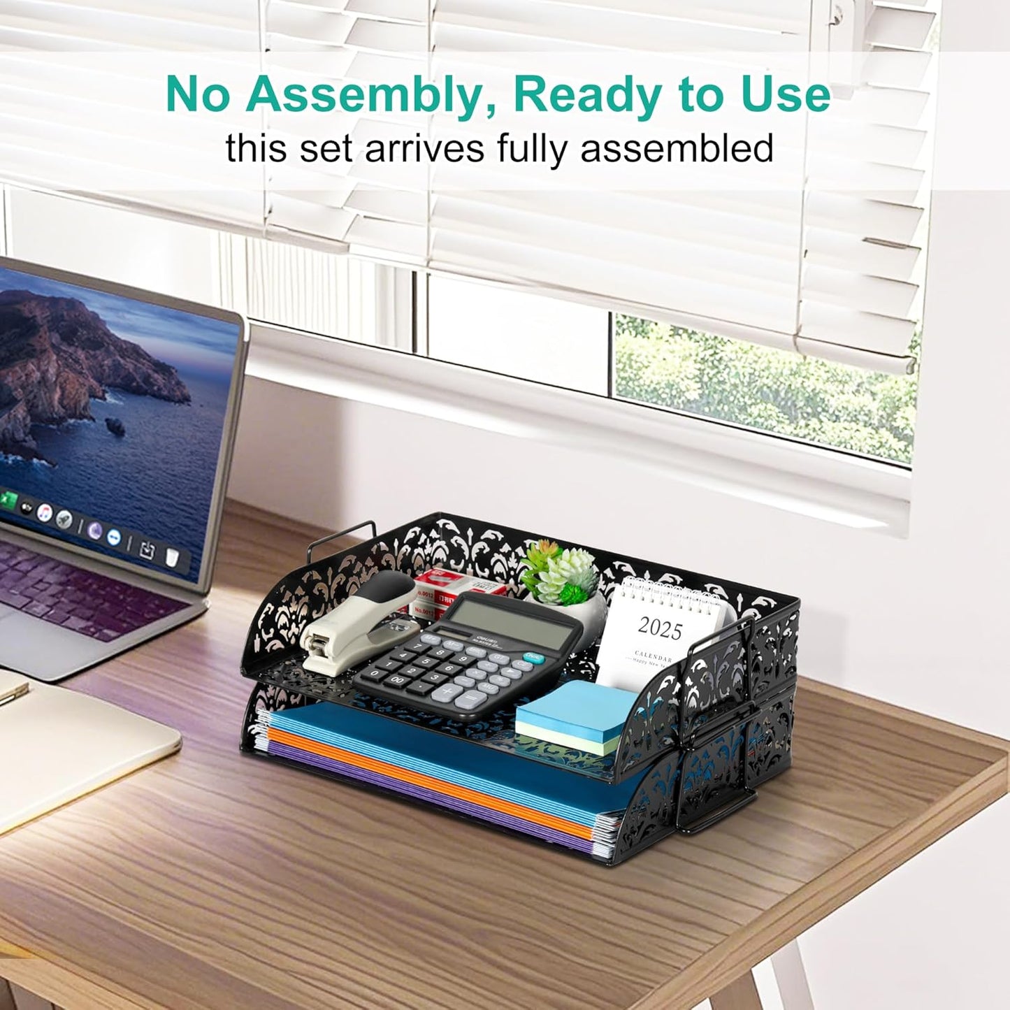 EasyPAG Paper Organizer for Desk 2 Tier Stackable Paper Tray for A4 Legal Size Folders Metal File Storage Desktop Organizer for Home Office School Teacher, Black