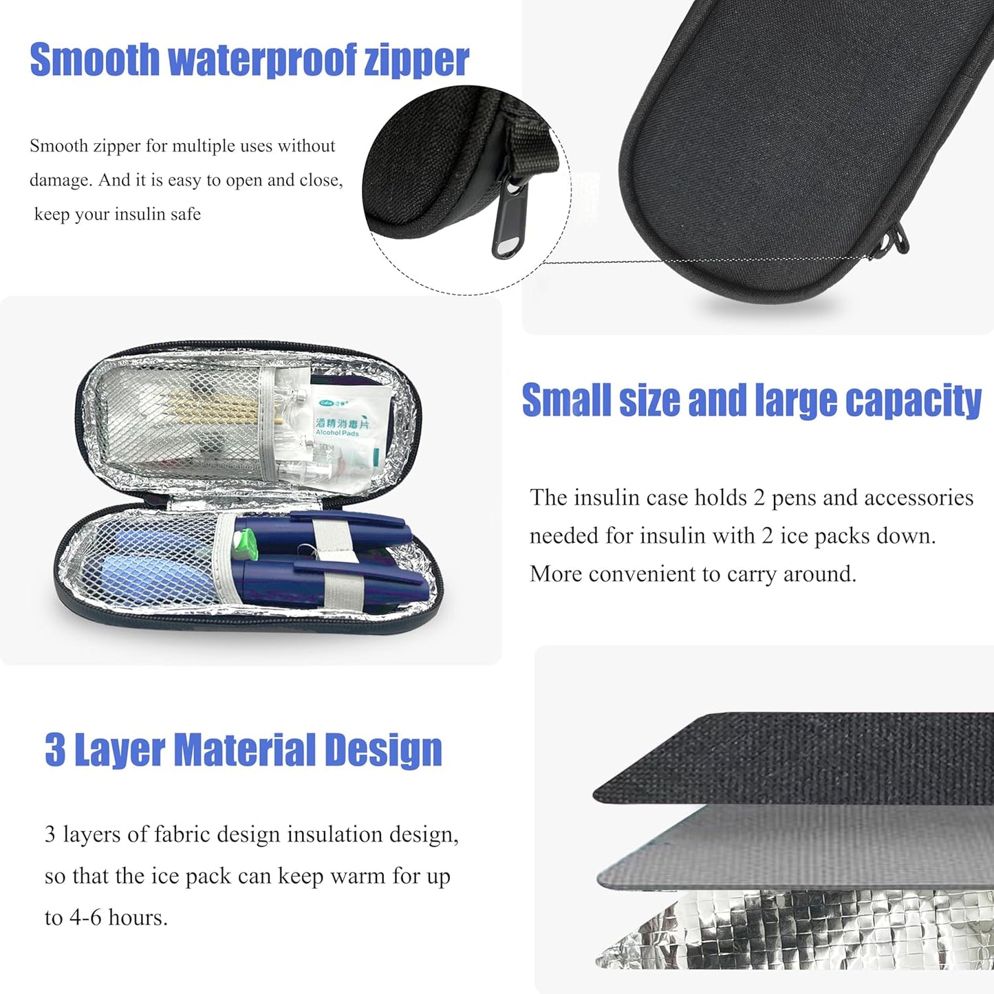 Insulin Pen Cooler Travel Case with TSA Approved Ice Packs,Diabetic Medication Insulated Cool Organizer,Insulin Pen and Other Diabetic Supplies, for the Daily Life and Trip Black