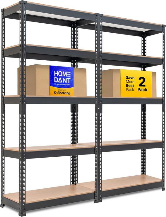 HOMEDANT 5 Tier Storage Shelves Adjustable Laminated Boltless Garage Metal Shelving Unit Heavy Duty Utility Rack Shelf Warehouse Pantry Closet Kitchen (2, (S) 28" W, Black)