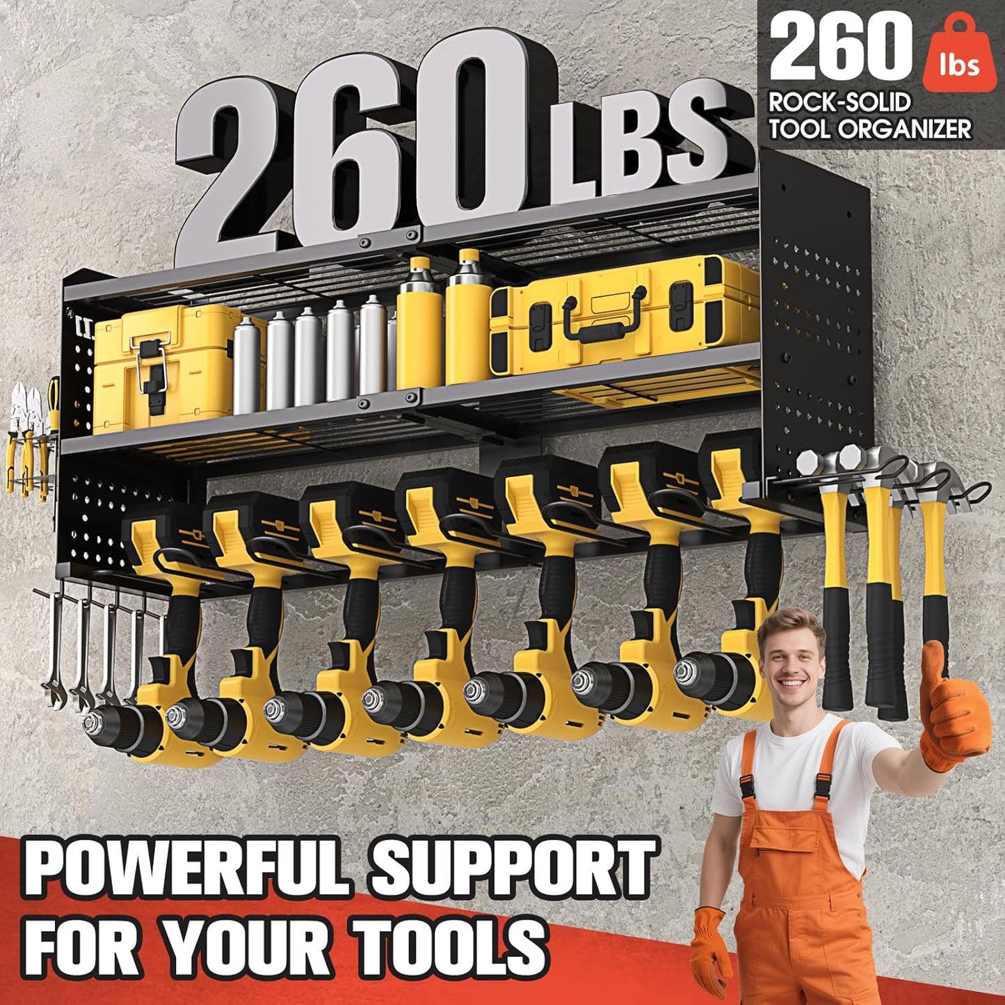 Veitorld Power Tool Organizer with Charging Station, 4 Drill Holders, Heavy Duty Modular Wall Mount Rack for Garage & Shed Organization, Tool Storage Organizer, Gifts for Men Dad Husband Christmas