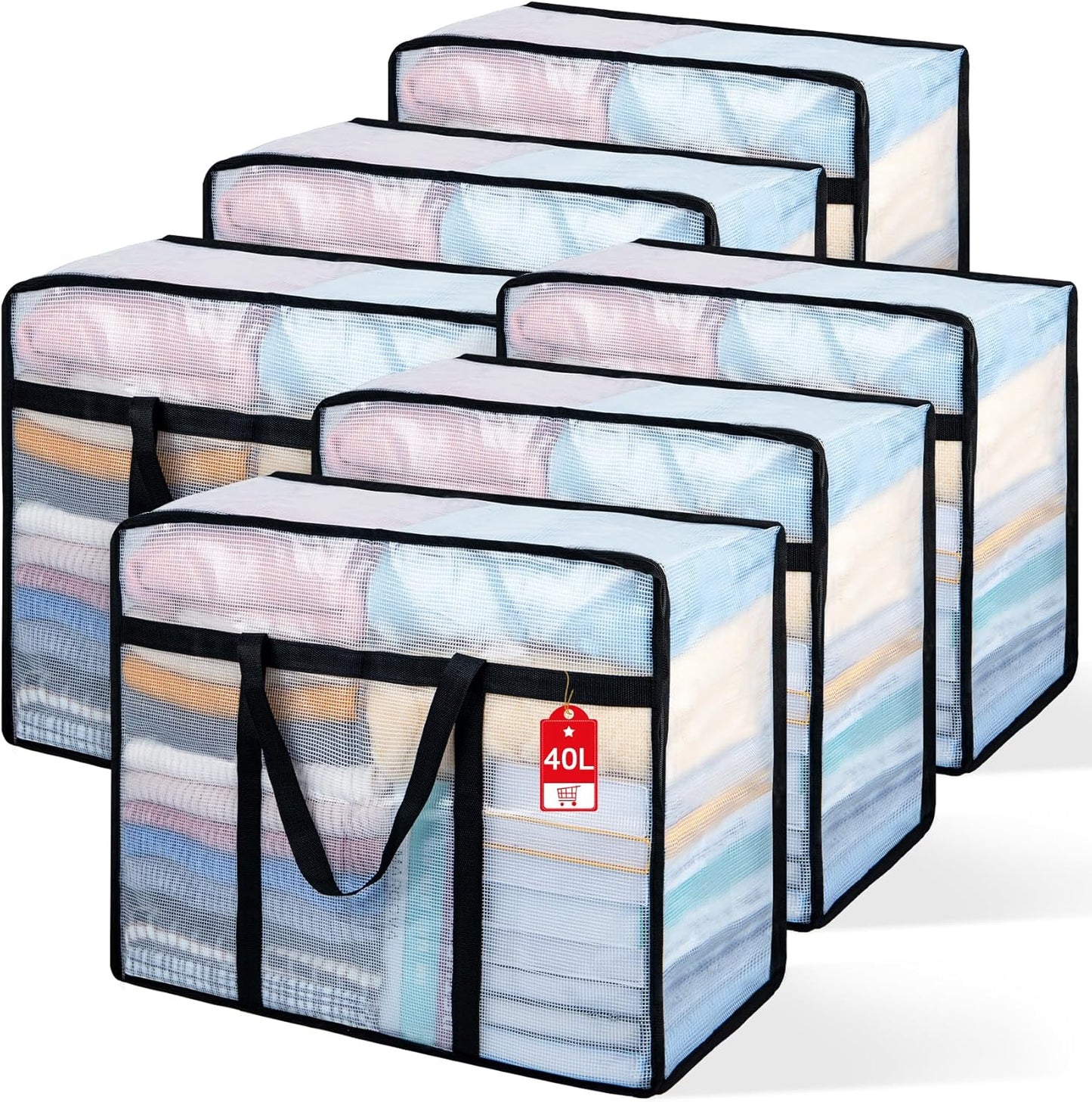 6 Pack Clear Blanket Storage Bags with Zipper, Vinyl Foldable Moving Bags Closet Organizers and Storage Containers for Bedding, Blankets, Comforters, Clothing, Toys, Quilt, Duvet, 40L