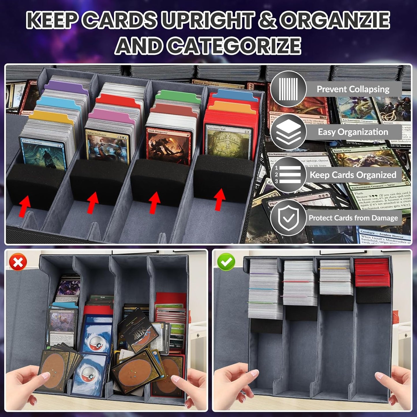 AOBOPLE Trading Card Storage Box,3200+ Card Box Storage with 24 Dividers and 4 Foam Supporters PU Leather Magnetic Cards Deck Case for MTG,TCG, Magic and Sport Cards,Great Gift for Card Collectors