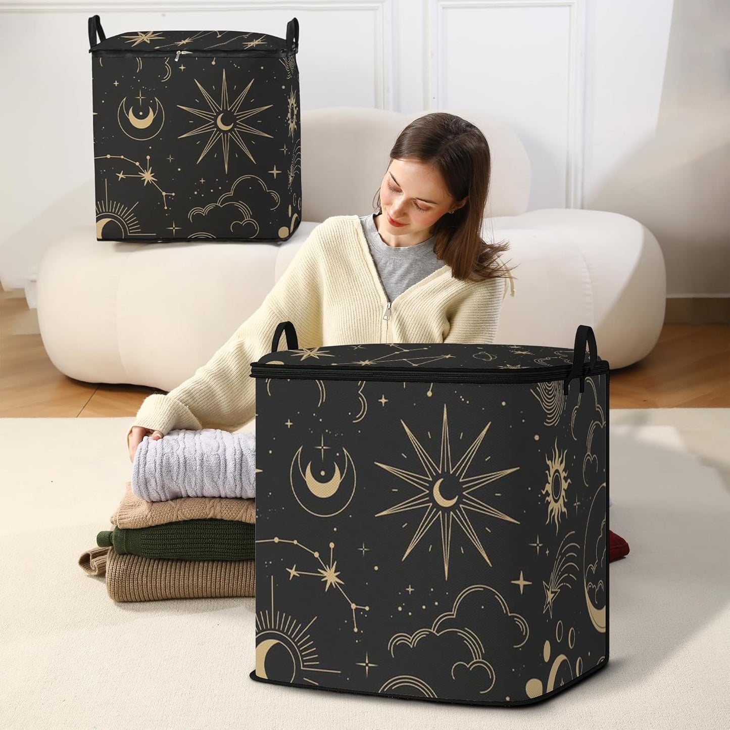 Large Comforter Storage Bag with Zipper,Closet Organizer for Clothes,Blankets,Quilts,Pillows,Fabric Storage Bags with Portable Handles 95L(2-Pack)
