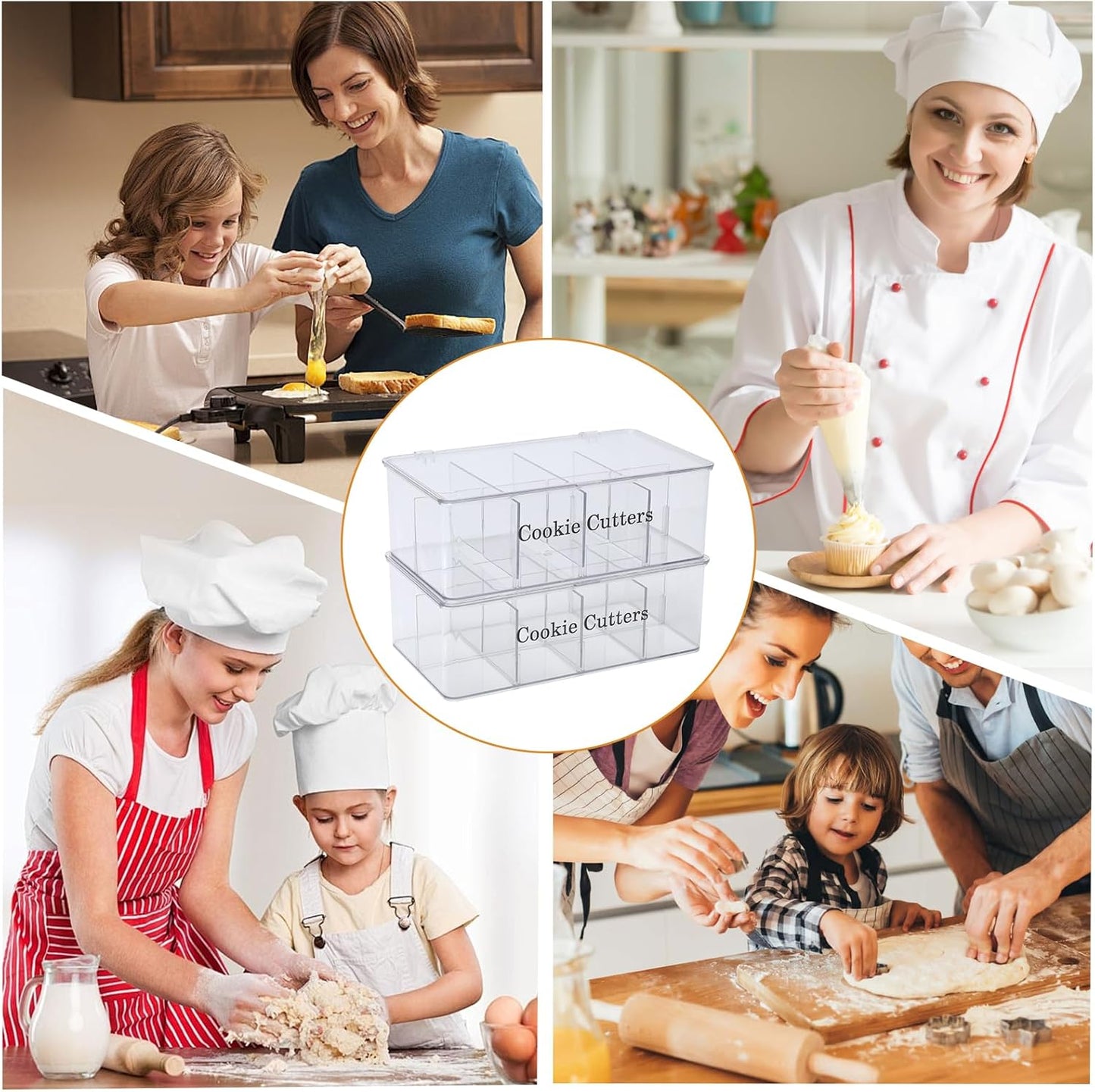 2 Pack Cookie Cutter Tool Storage Box,Cake Decorating Supplies Storage Accessories Bins,Baking Storages Containers with Dustproof Lid,Biscuits Cutter Organizer Storages with 8 Adjustable Compartment
