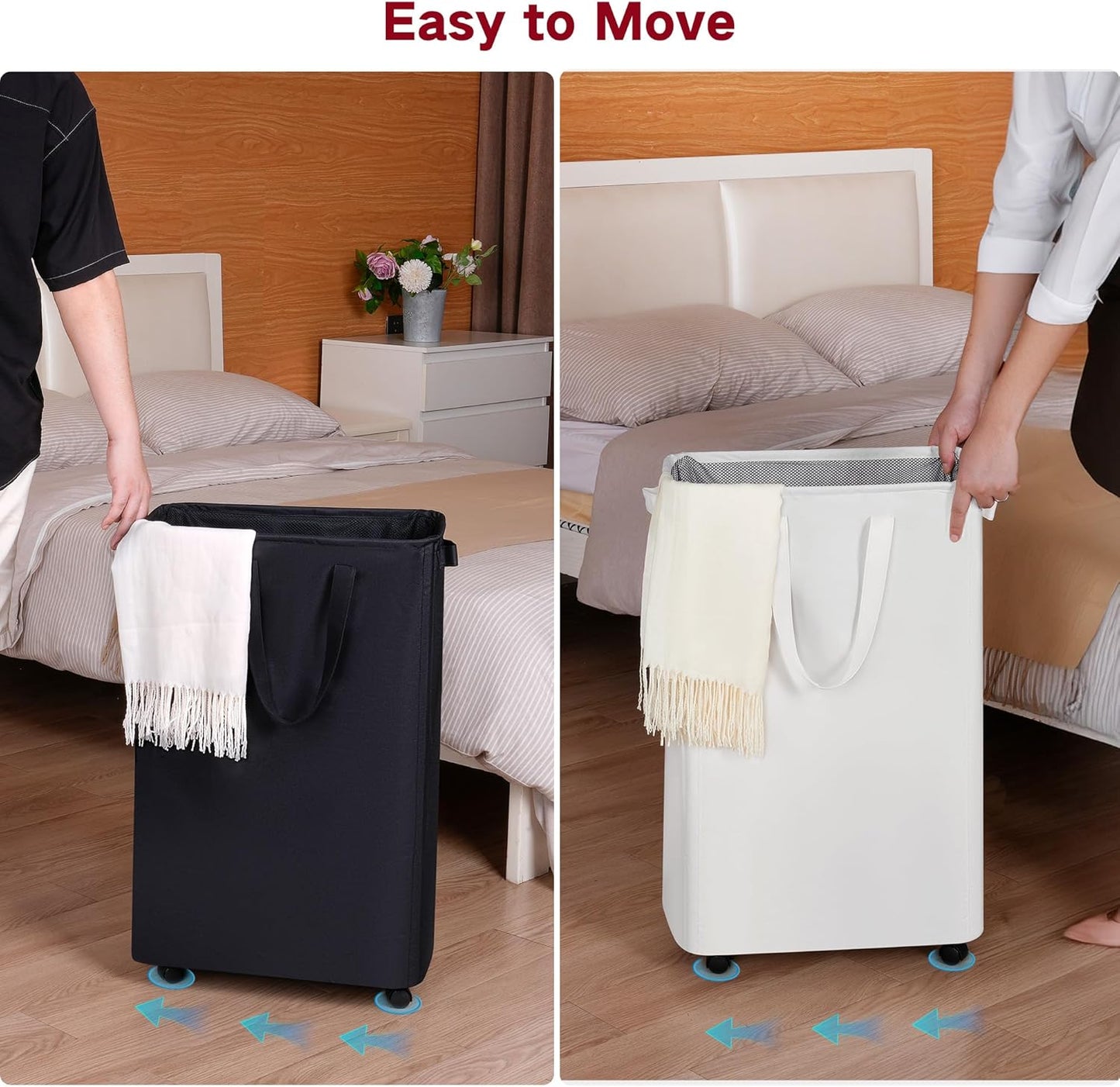 efluky Slim Laundry Hamper with Wheels, Rolling Laundry Basket for Clothes, Small Laundry Basket for Bedroom, Dorm and Laundry Room, 75L (19.8 Gallons) White