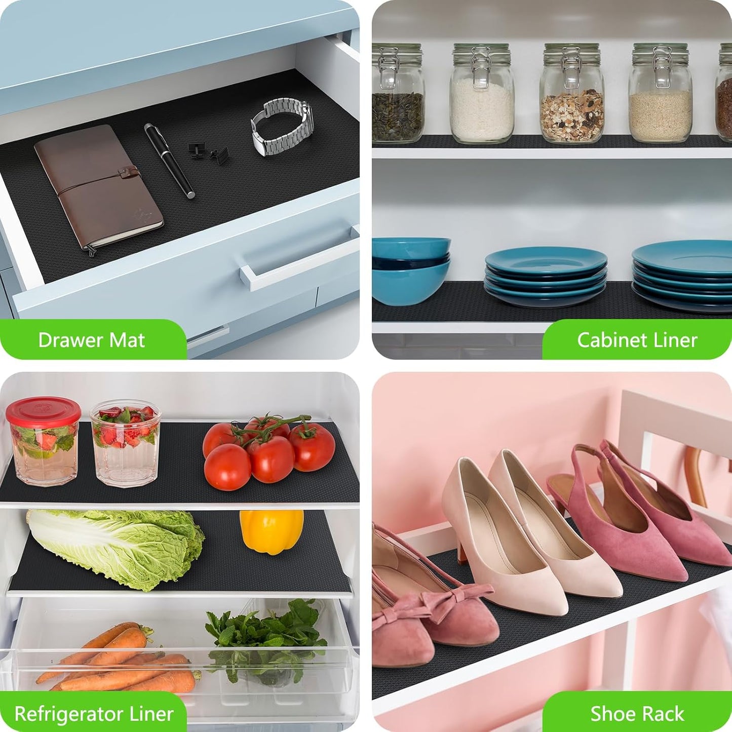 Black Shelf Liners for Kitchen Cabinets Non Adhesive Drawer Liner for Bathroom Waterproof Refrigerator Liners for Shelves Fridge Plastic Mats Cabinet Cupboard Liner 23.6 x 157.4 Inches