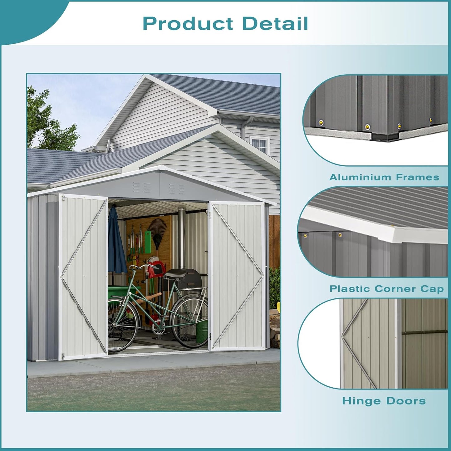 10x12 FT Outdoor Storage Shed with Floor Frame, Heavy Duty Metal Garden Tool Shed with Double Lockable Doors, Waterproof Backyard Utility Shed for Bikes, Lawn Mowers, Tools, Equipment