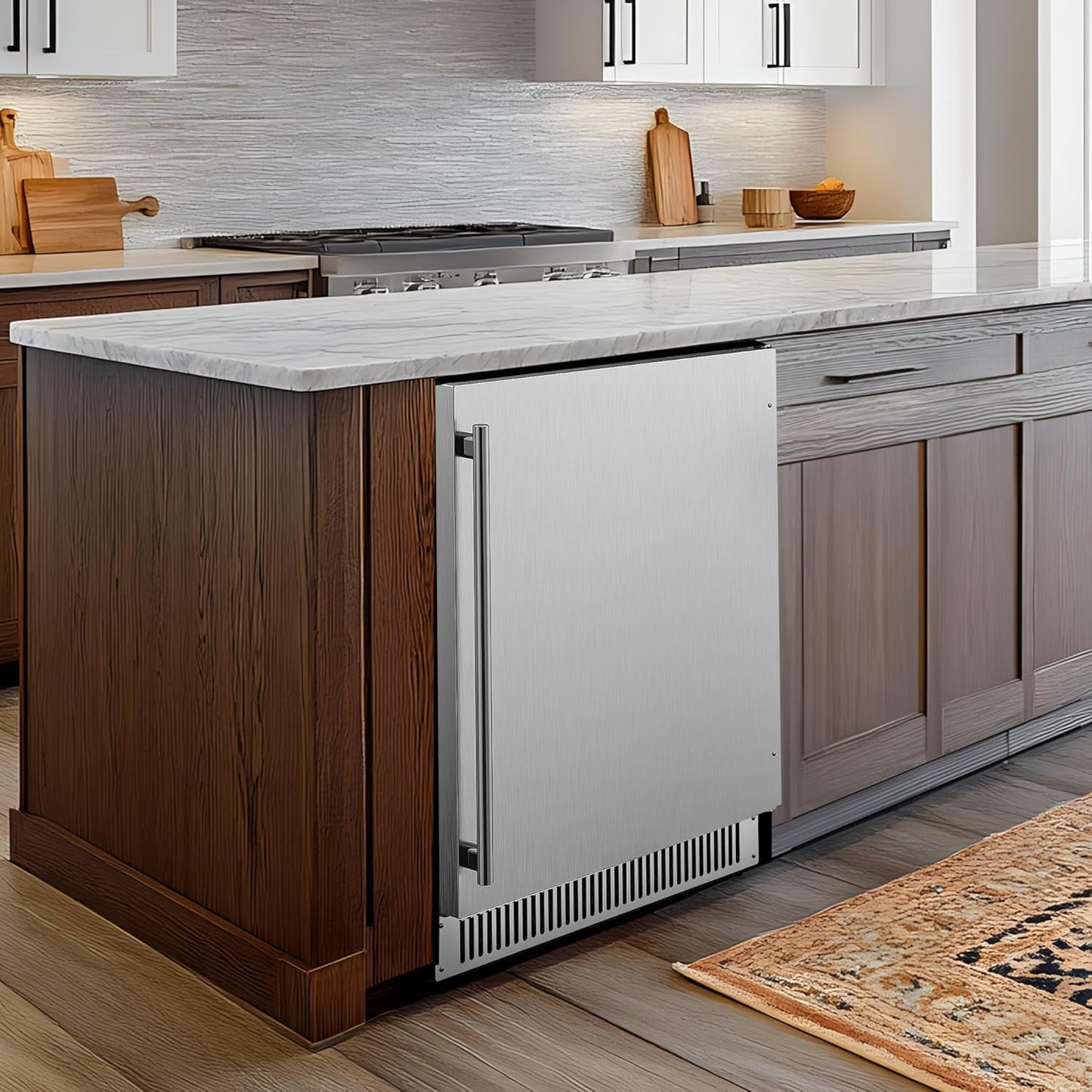 Coolski 24 inch Beverage Refrigerator, 180 Cans Under Counter Fridge with Stainless Steel, Built-in and Freestanding Outdoor Refrigerator for Patio Home Kitchen, ETL, DOE, NSF Approved