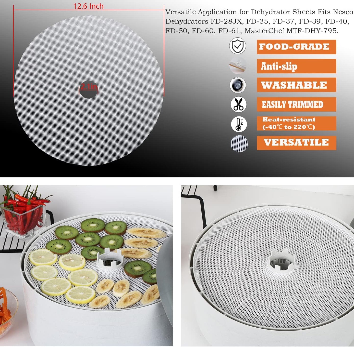 Reusable Dehydrator Sheets for Nesco Dehydrator, 10 Pcs/Set Premium Non-Stick Silicone