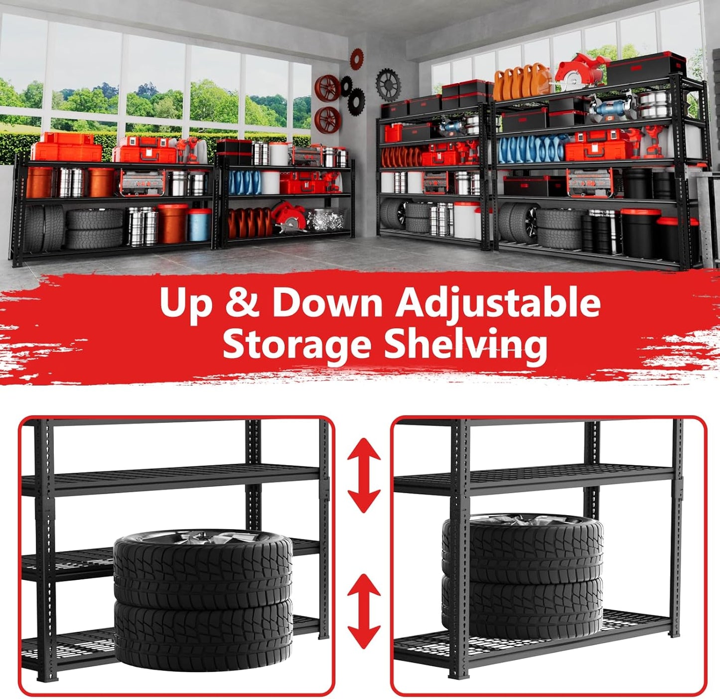 Storage Shelves 2PCS, Garage Shelving Heavy Duty 2800 LBS Capacity, 48" L x 18" W x 72" H Adjustable Metal Shelving Organizer Wire Rack, 5 Tier Utility Shelf Unit for Pantry Closet Warehouse