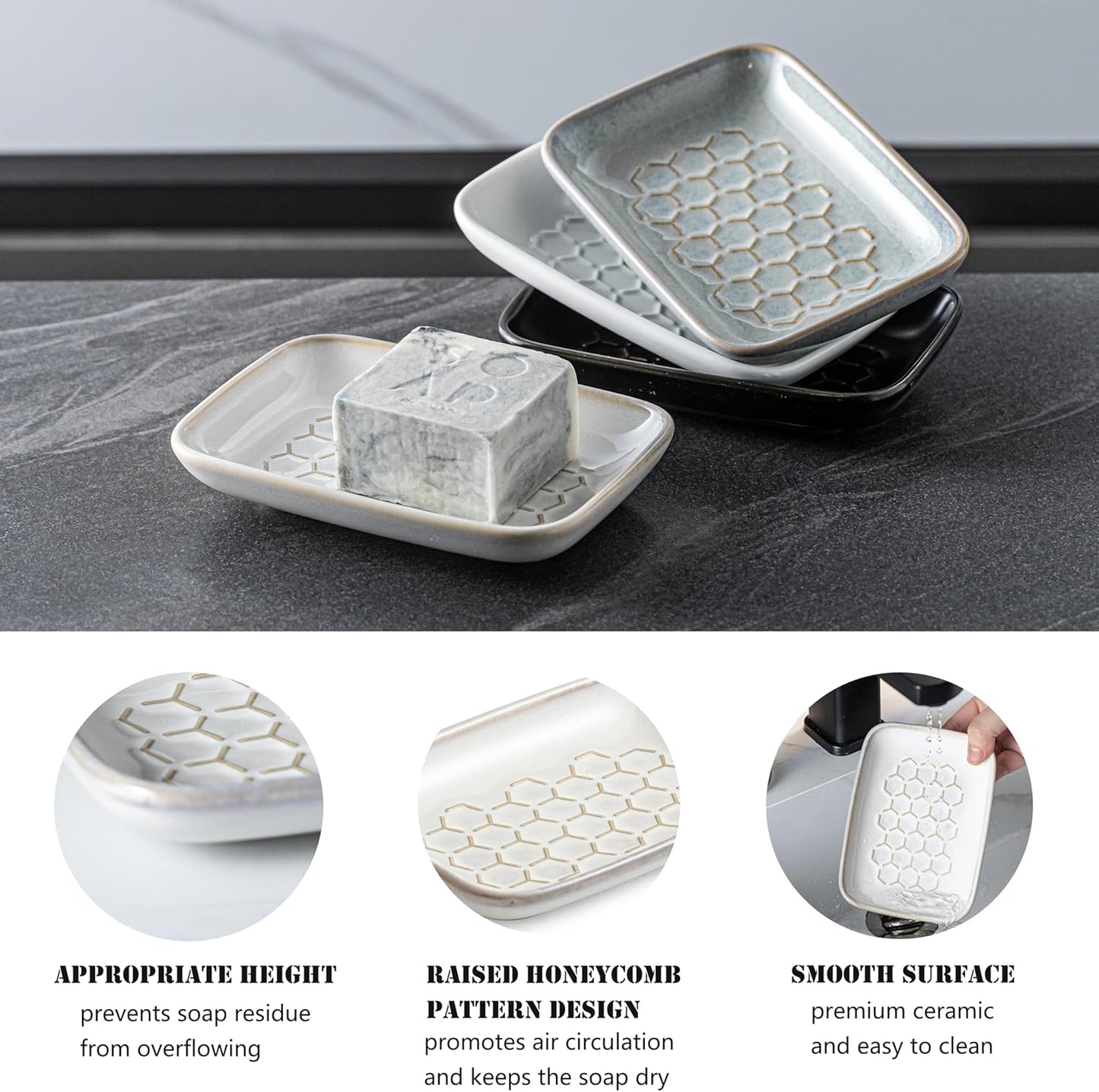 Gomakren Soap Dish for Shower, Bar Soap Holder, Christmas Ceramic Soap Dishes for Bar Soap, Sponge Holder Soap Saver Soap Tray for Bathroom Kitchen Sink, 5.5 Inch, Beige