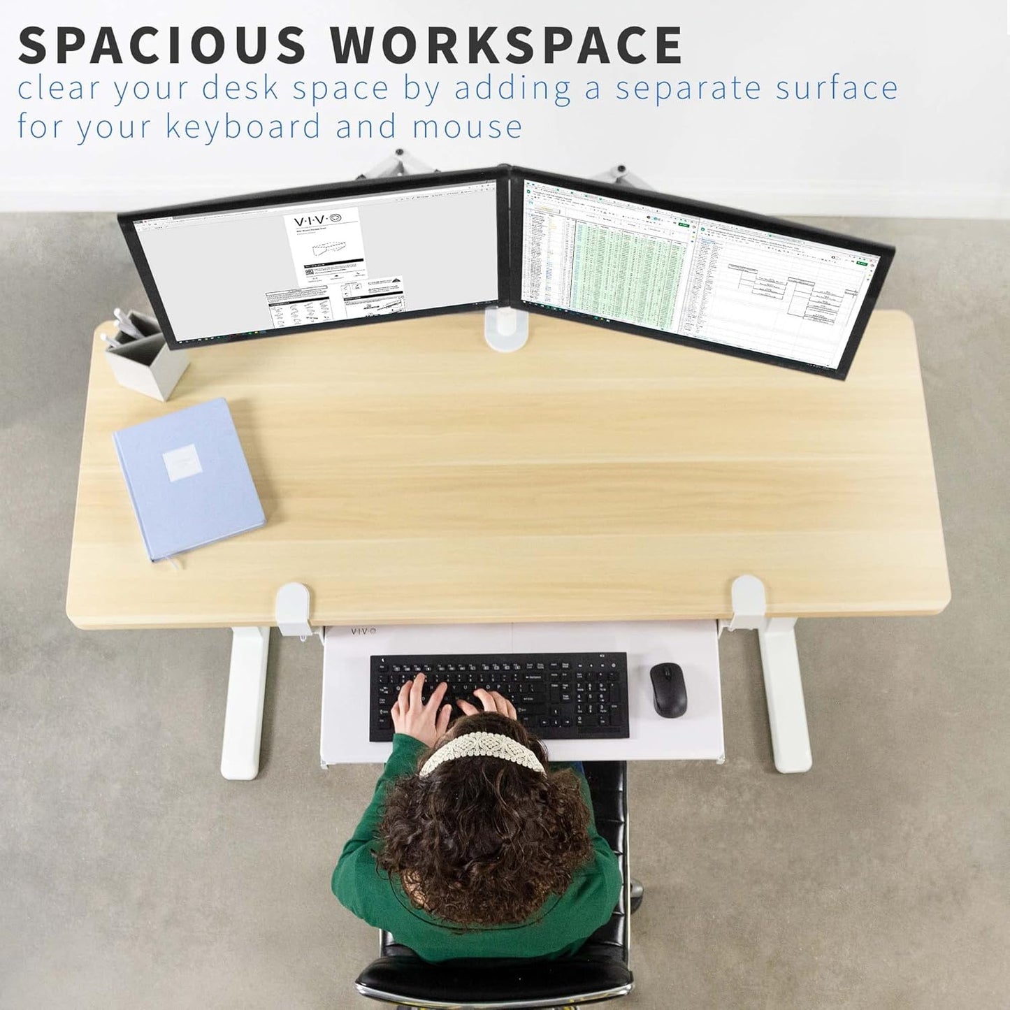 VIVO Large Clamp-on Computer Keyboard and Mouse Under Desk Slider Tray, 27 x 11 inch Pull Out Platform Drawer, White, MOUNT-KB05W