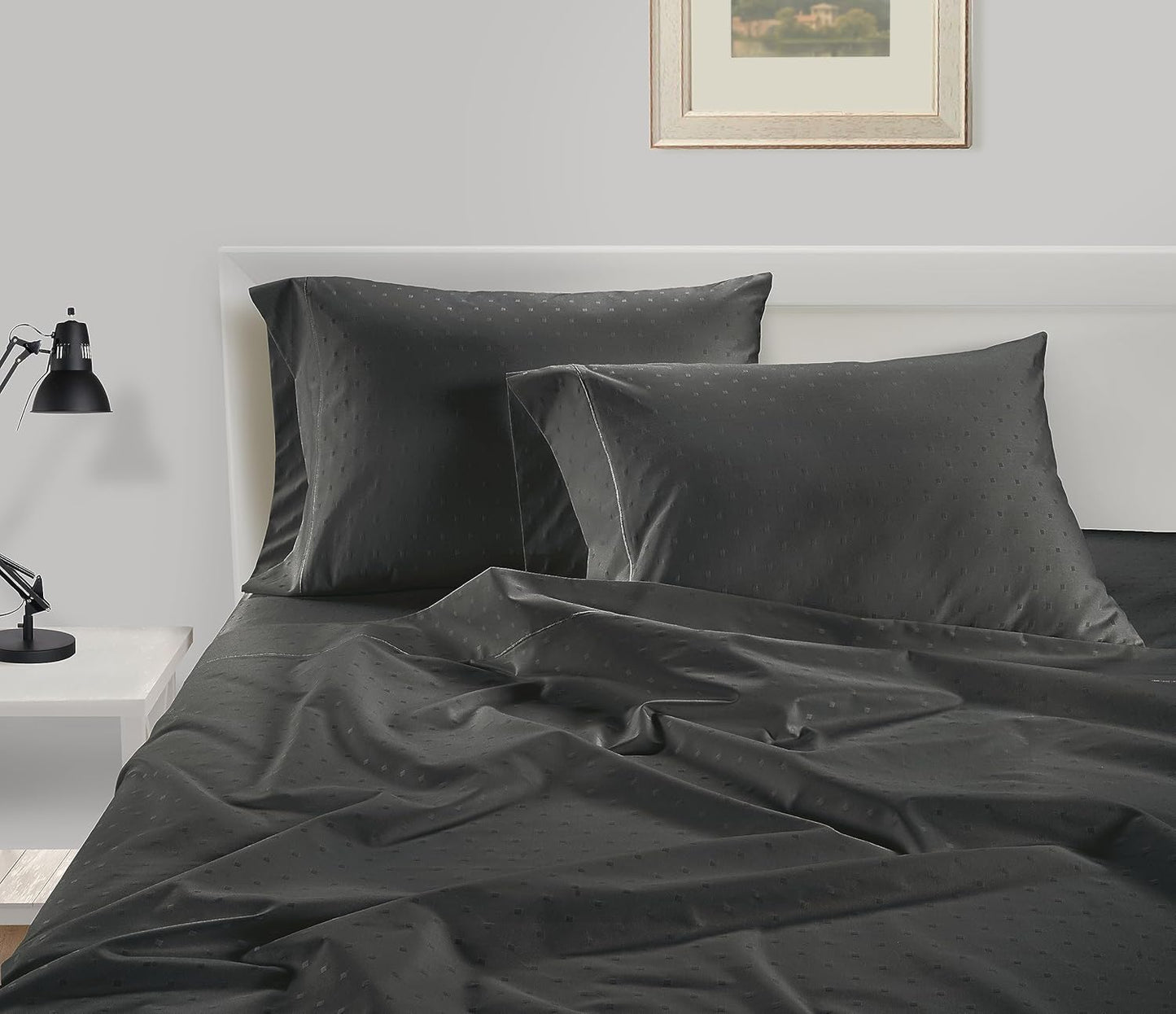 LANE LINEN Pillows Queen Size Set of 2, Soft 100% Egyptian Cotton, Cool & Smooth 1000 Thread Count Pillow Cases - Swiss Dot - Charcoal