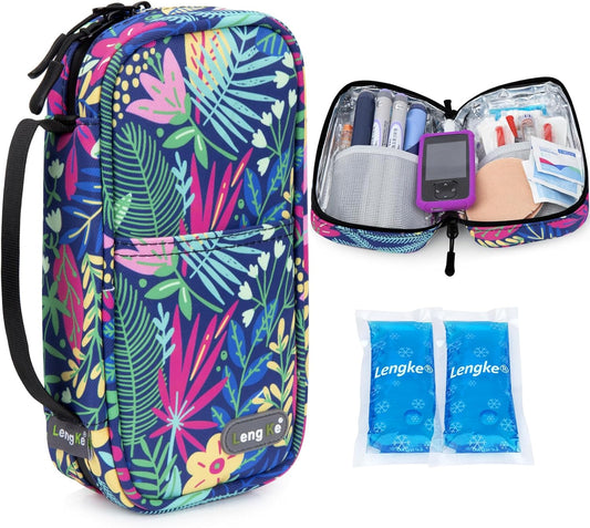 YOUSHARES Insulin Cooler Travel Case - Travel Medicine Cooler Bag for Insulin and Diabetes Supplies Travel, Insulin Case with 2 TSA Approved Gel Ice Pack (Tropical Rainforest)