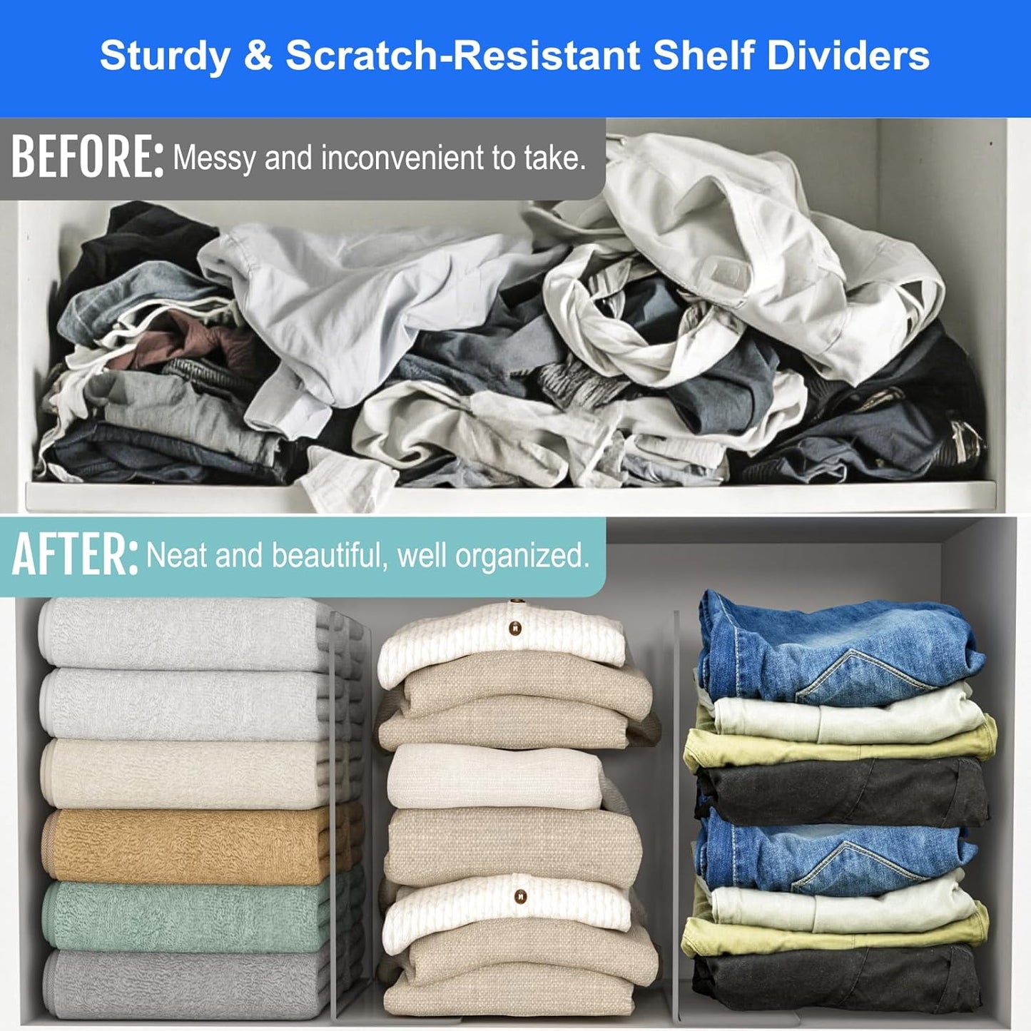 OKPOW Shelf Dividers Closet Organizer - 12" Tall X 11.8" Deep Acrylic Clear Sturdy Separate for Clothes Purse - Adjustable Space Saver Easy Install for Home Organization Enthusiasts 4 Pack