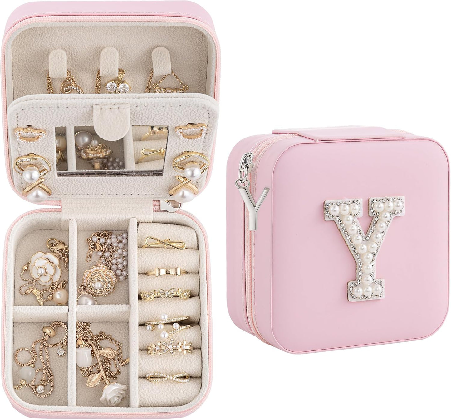 Birthday Gifts For Women - Initial Jewelry Box, Travel Jewelry Case, Small Travel Organizer, Graduation & Bridesmaid Gifts